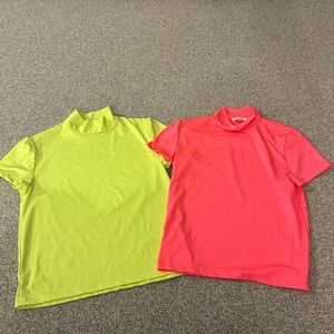 Neon Green and Pink Turtleneck Shirts